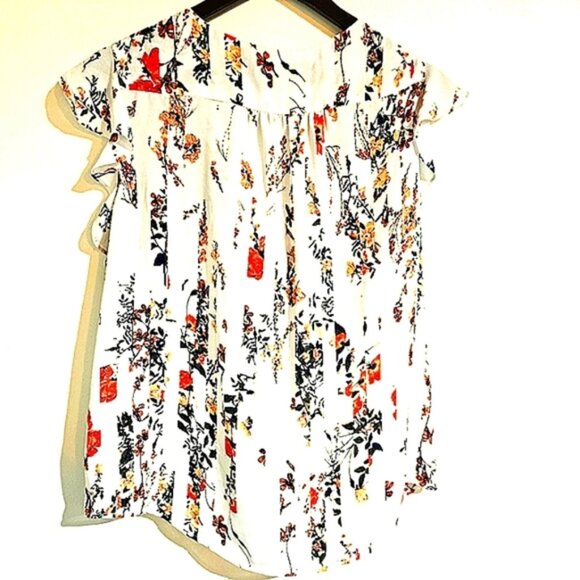 a.n.a. Large White Floral Print Casual V-Neck Pullover Layer Sleeve Top - Picture 3 of 9